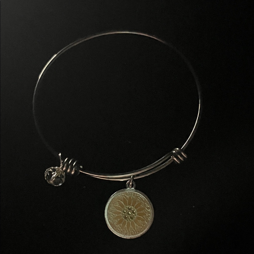 Silver Bangle Bracelet with Sunflower Charm Signed “You Are My Sunshine”